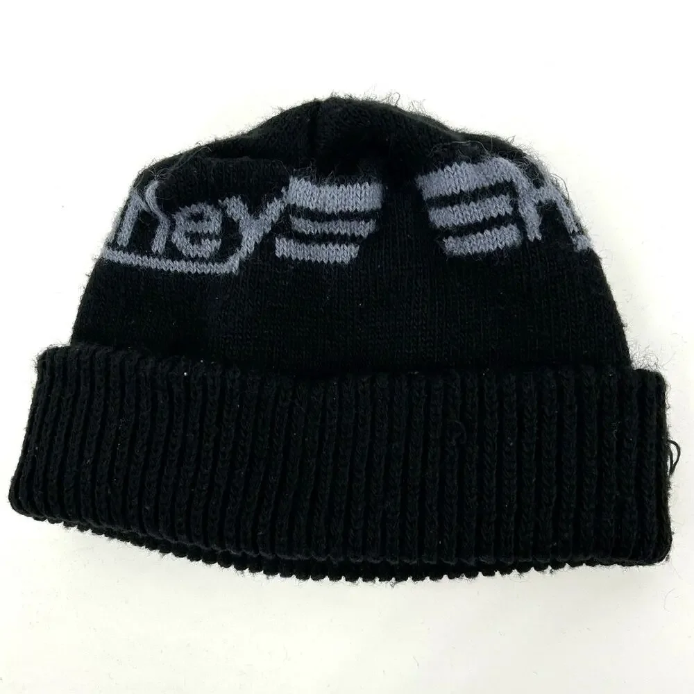 Vintage 80s Men's Harley Davidson Black and Grey Cuffed Beanie One Size Fits All